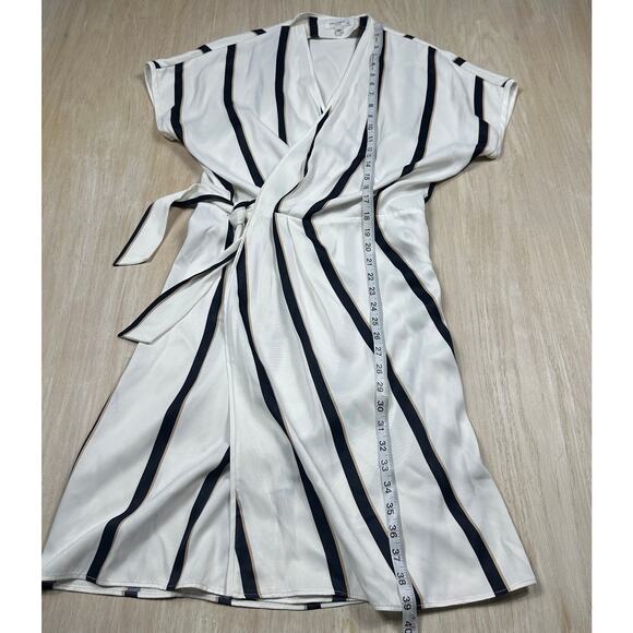 Equipment Striped Work Elegant Short Date Night Sleeve Wrap Midi Dress Medium - Picture 7 of 14